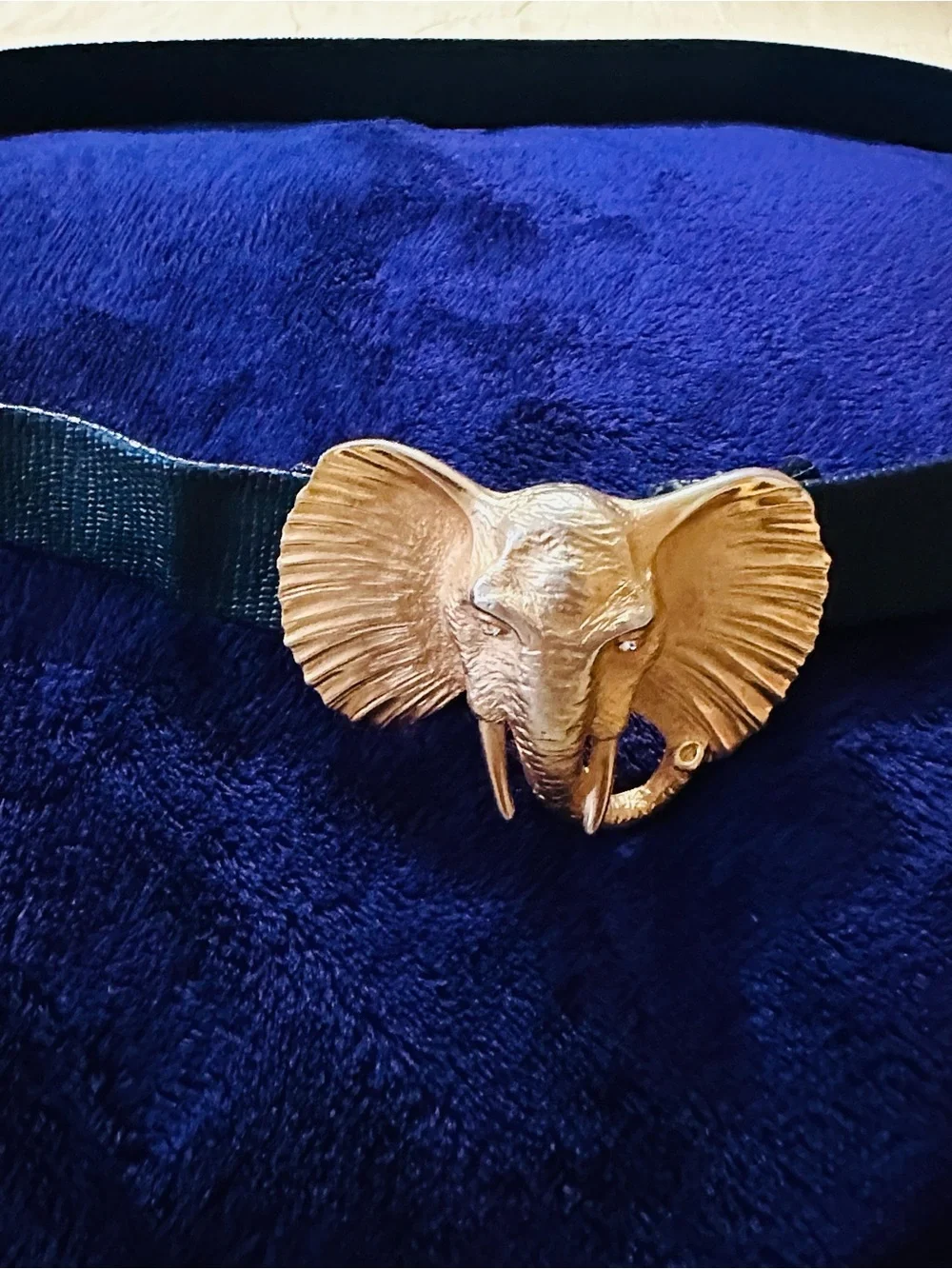 Vintage 90's Doreen Ryan Gold Tone Elephant Belt Buckle Hook & Brown Belt SIGNED